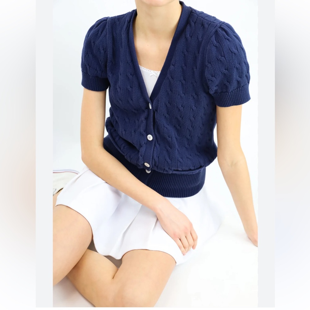 RALPH LAUREN Sport cable knit short sleeve cardigan